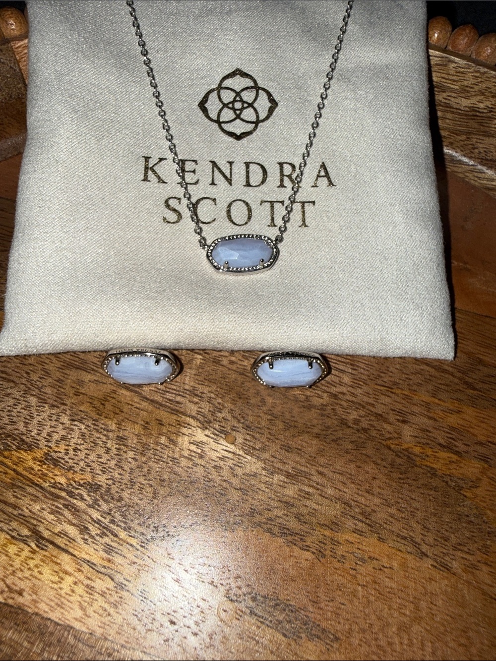 Kendra Scott Pale Blue Elisa Necklace and Stud Earrings Set